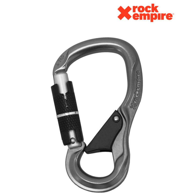 Mousqueton HMS 2Tap 3T Alu Gris Tri-Lock loquet de sécurité Rock Empire
